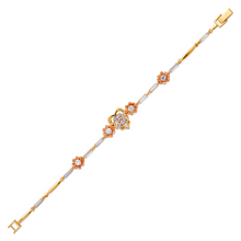 Load image into Gallery viewer, 14K Tricolor Gold Fancy 15 Anos Years Heart & Flowers CZ Bracelet Quinceañera