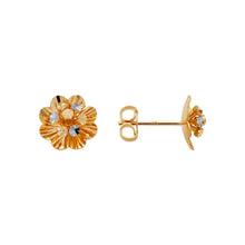 Load image into Gallery viewer, 14K Real Two Tone Gold Small Diamond Cut Flower Stud Earrings 10mm