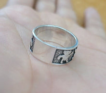 Load image into Gallery viewer, 925 Sterling Silver Dancing Bears Ring for Women and Men 5/16 Thick Size 6 - 10