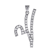 Load image into Gallery viewer, 925 Sterling Silver CZ Script Initial Letter Alphabet Pendant 1 3/8 Inch Wide