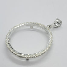 Load image into Gallery viewer, Sterling Silver Mexican 1 Peso Rope Bezel 34 mm Coins Prong Back Diamond Cut