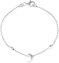 Load image into Gallery viewer, Sterling Silver Floating Crescent Moon Necklace Bracelet Ball Chain Bead Stopper
