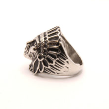 Load image into Gallery viewer, Stainless Steel Native American Chief Head Biker Ring Band 1 3/16 Inch Wide