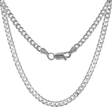 Load image into Gallery viewer, 925 Sterling Silver Beveled Edges Flat Curb Link Chain Necklace 3mm 7" to 30"