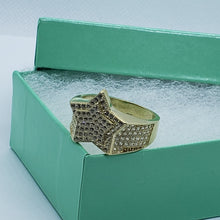 Load image into Gallery viewer, 14K Yellow Gold Double Star Shaped Ring 20.5mm Band Iced Size 9-11 Hip Hop Style