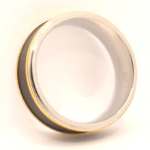 Load image into Gallery viewer, Stainless Steel Flat Black Center w/ Double Golden Stripes Wedding Band Ring 8mm