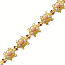 Load image into Gallery viewer, 14K Tricolor Gold Fancy Turtle 10mm Wide Bracelet High Polished Satin Finished