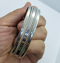 Load image into Gallery viewer, Sterling Silver Cuff Bracelet Flat Wire with 2 Ropes Handmade