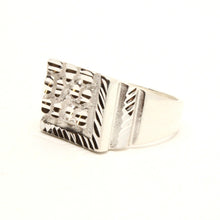 Load image into Gallery viewer, 925 Sterling Silver Large Diamond Cut Finish Square Nugget Ring 9/16 Inch Wide