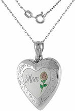 Load image into Gallery viewer, 3/4 inch Sterling Silver Heart MOM Locket 2 Photo With/out Necklace 16-24 inch
