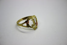 Load image into Gallery viewer, 10K Solid Gold Initial Ring Heart with Flower Yellow and Rose Gold