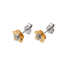 Load image into Gallery viewer, 14K Real Two Tone Gold Diamond Cut Flower Stud Earrings 8mm
