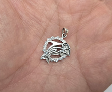 Load image into Gallery viewer, 925 Sterling Silver Round Dolphin Cutout Pendant 7/8 Inch (22mm) Tall