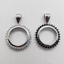 Load image into Gallery viewer, Sterling Silver Cubic Zirconia Penny Bezel CZ Halo 19mm 1 Cent Black White Color
