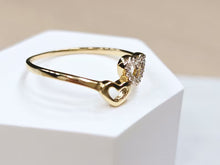 Load image into Gallery viewer, 14K Solid Yellow Gold Handmade Double Heart Ring With CZ for Women Band Size 5-9