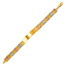 Load image into Gallery viewer, 14K Tri Color Gold Faceted Diamond Cut 15 ID Bracelet 10mm / 10mm 7" Chain