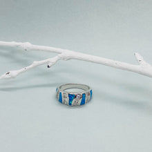 Load image into Gallery viewer, Sterling Silver Blue Synthetic Opal Dome Ring for Women CZ Accent Tapered