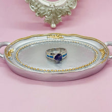 Load image into Gallery viewer, Sterling Silver Blue Synthetic Opal Trillion Cut Ring for Women White & Amethyst