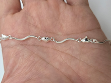 Load image into Gallery viewer, 925 Sterling Silver Wavy Link Anklet with Hearts 6mm, Fits 9" to 10" Ankles