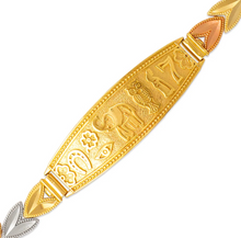 Load image into Gallery viewer, 14K Tri Color Gold Faceted Diamond Cut Good Luck ID Bracelet 6mm / 12mm 7" Chain