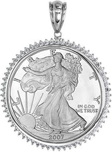 Load image into Gallery viewer, Sterling Silver Cubic Zirconia Silver Eagle Bezel CZ Halo 41 mm Coins Prong Back