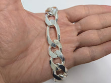 Load image into Gallery viewer, 925 Sterling Silver Heavy Thick Figaro Chain Beveled Edge Bracelet Necklace 17mm