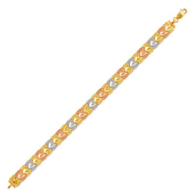 Load image into Gallery viewer, 14K Tri Color Gold Faceted Diamond Cut Bracelet 8mm 7" Chain Brazalete tricolor