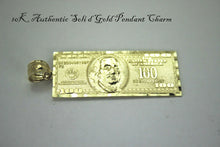 Load image into Gallery viewer, 10K Authentic Yellow Gold $100 One Hundred Dollar Bill Pendant Charm Diamond Cut