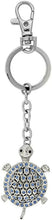 Load image into Gallery viewer, Turtle Key Chain Crystal Key Ring Blue Topaz 4 1/4 inches long