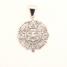 Load image into Gallery viewer, 925 Sterling Silver Flat Detailed Aztec Calendar Mayan Sun Face Pendant 35.8mm