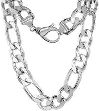 Load image into Gallery viewer, 925 Sterling Silver Heavy Thick Figaro Chain Beveled Edge Bracelet Necklace 17mm