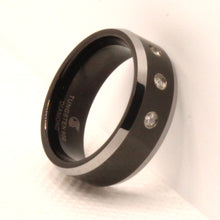 Load image into Gallery viewer, Tungsten Carbide Three Round Diamond Two-Tone Beveled Edge Wedding Band Ring 8mm
