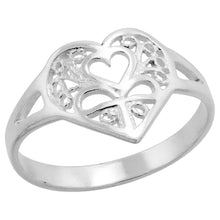 Load image into Gallery viewer, 925 Sterling Silver Plain Filigree Heart Ring for Women 1/2 Inch (13mm) Long