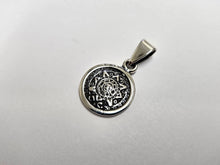 Load image into Gallery viewer, 925 Sterling Silver Small Round Aztec Calendar Pendant 19/32 (15mm) Inch Tall