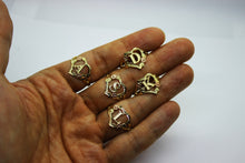 Load image into Gallery viewer, 10K Solid Gold Initial Ring Heart with Flower Yellow and Rose Gold