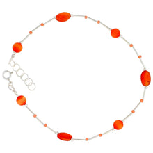 Load image into Gallery viewer, 925 Sterling Silver Anklet w/ Carnelian Stones Orange Catseye & Glass Seed Beads