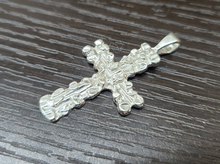 Load image into Gallery viewer, 925 Sterling Silver Wide Flat Nugget Cross Pendant 1 3/8 Inch Tall (35mm)
