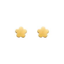 Load image into Gallery viewer, 14K Yellow Gold 6.5mm Flower Shape Stud Earrings High Polished Screw Backing
