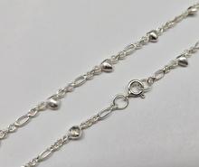 Load image into Gallery viewer, 925 Sterling Silver Figaro Anklet w/ Sideways Hearts 4mm, Fits 9" to 10" Ankles