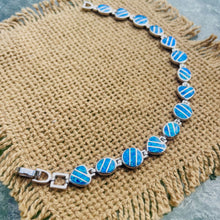 Load image into Gallery viewer, Sterling Silver Synthetic Opal Bracelet Heart Oval Round Links Hand Inlay