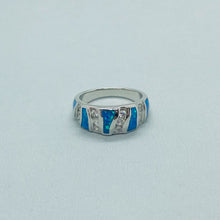 Load image into Gallery viewer, Sterling Silver Blue Synthetic Opal Dome Ring for Women CZ Accent Tapered