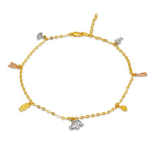 Load image into Gallery viewer, 14K Tricolor Gold Goodluck Charm Bracelet Anklet 2mm Link 10mm Charm 10" Chain