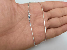 Load image into Gallery viewer, 925 Sterling Silver Thin Square Snake Chain Anklet 1mm Italy, 9" to 10"