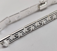 Load image into Gallery viewer, 925 Sterling Silver Stampato Greek Key Link Necklace Bracelet Italy 8mm 7"-18"