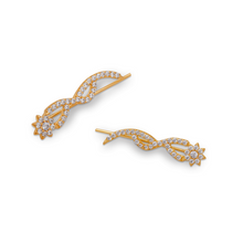 Load image into Gallery viewer, 14K Gold Ear Climbers, 6x27mm Curve Earrings, Dainty Sparkling Stones Crawler