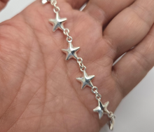 Load image into Gallery viewer, 925 Sterling Silver Anklet with Linked Stars 10mm, Fits 9" to 10" Ankles