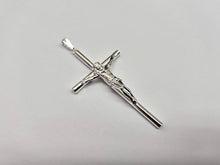 Load image into Gallery viewer, 925 Sterling Silver Tubular Solid Crucifix Cross Pendant 2 1/4 Inch (56mm) Tall