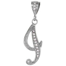 Load image into Gallery viewer, 925 Sterling Silver CZ Script Initial Letter Alphabet Pendant 1 1/2 Inch Wide