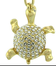 Load image into Gallery viewer, Gold Tone Turtle Tortoise Key Chain Crystal Key Ring 3 inches Long 33mm Round