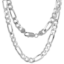 Load image into Gallery viewer, 925 Sterling Silver Beveled Edge Figaro Link Chain Necklace 8mm 7" to 30"